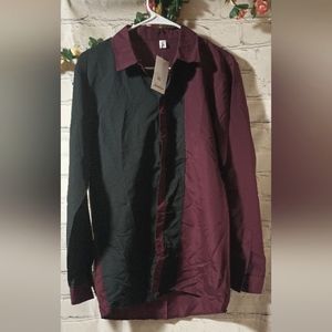 LS Color Block Button Down Dress Shirt Black Wine